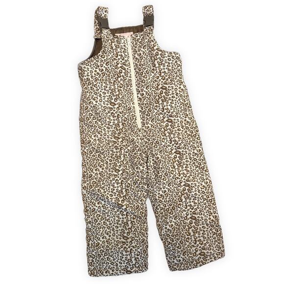 London Fog Girls Size 4T Leopard Print Snow Bib Overalls Snow Pants Winter Gear - Picture 1 of 6
